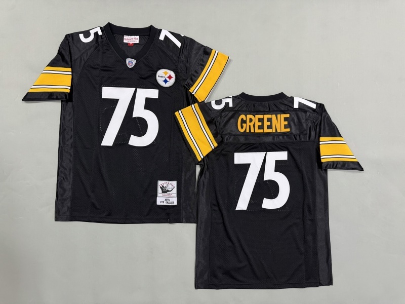 Men 2025 Pittsburgh Steelers 75 Greene black Throwback Limited NFL Jersey style 004